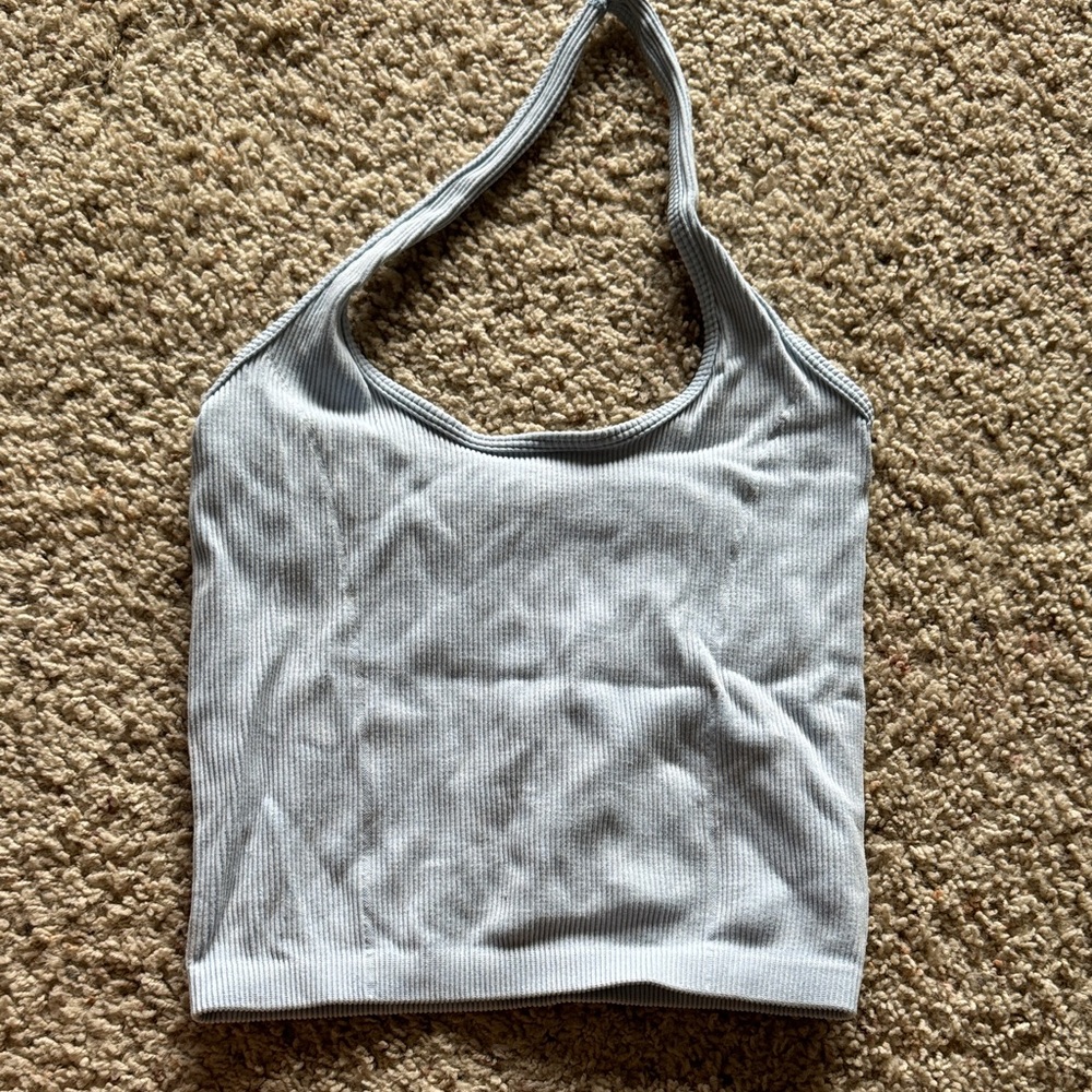 American Eagle Outfitters Light blue Ribbed Halter Tank Top